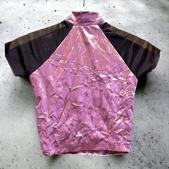 Dolls Kill Velvet and Mesh Crop Mock Neck Zip Up Top - Picture 6 of 7